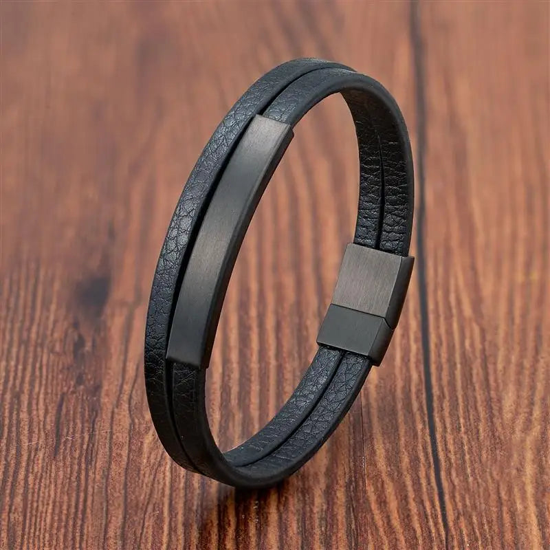 Men’s Leather Steel Bracelet