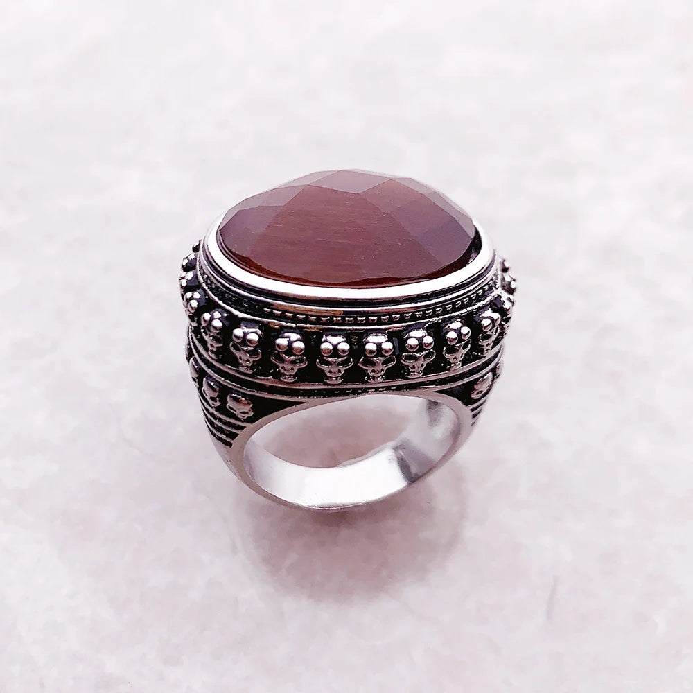 Tiger Eye Skull Silver Ring