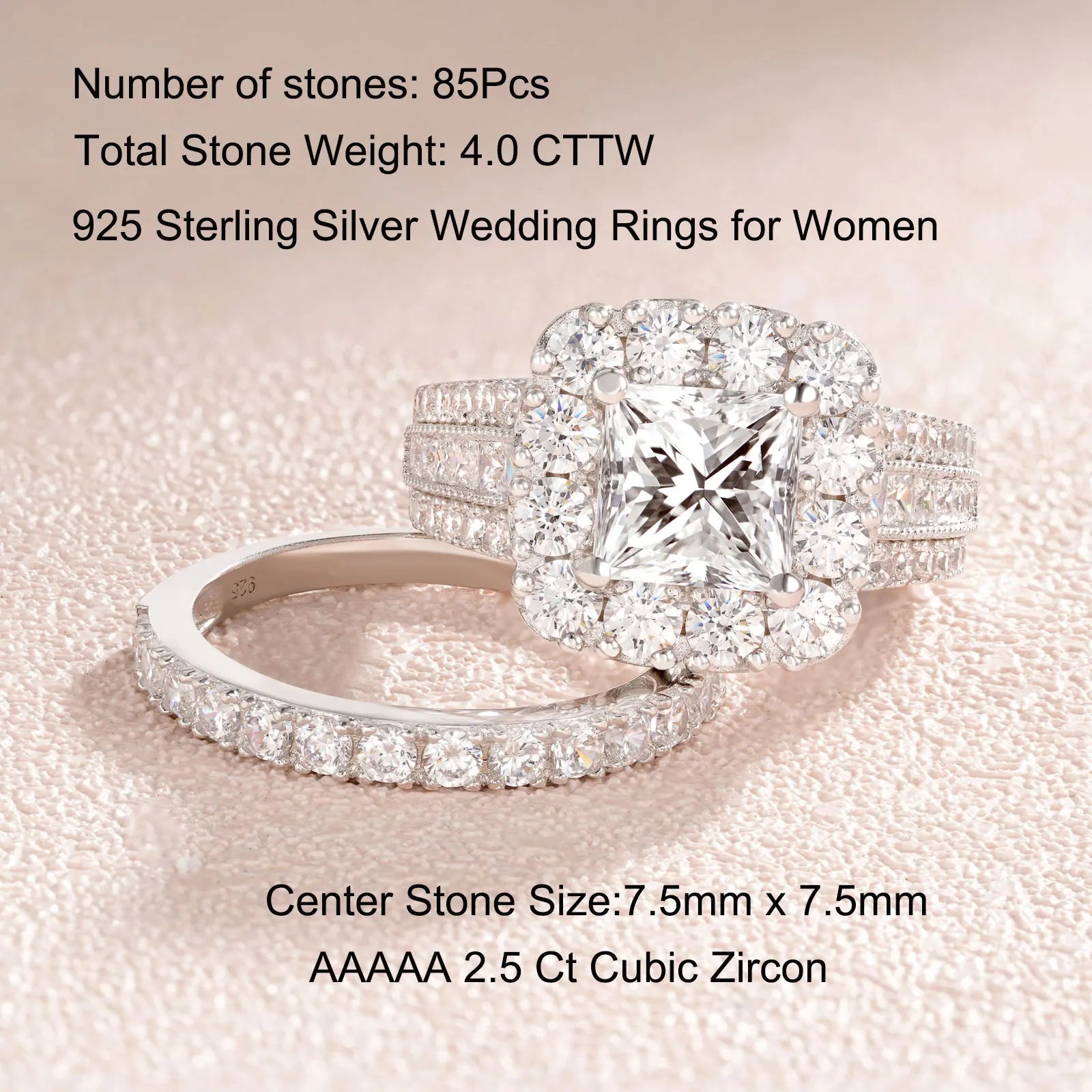 Halo Princess-cut 2-piece Wedding Ring Set