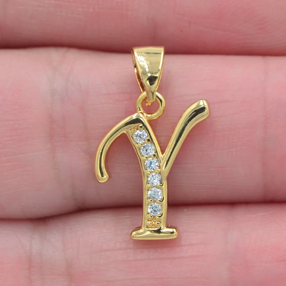 Gold CZ Alphabet Letter Pendant Necklace