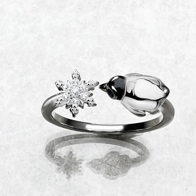 Snowflake Penguin Silver Ring