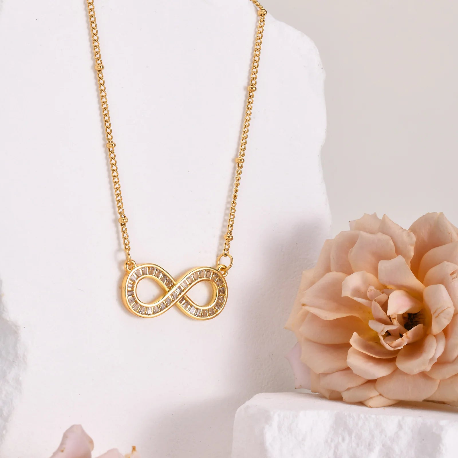 Women’s Infinity CZ Pendant Necklace, Gold