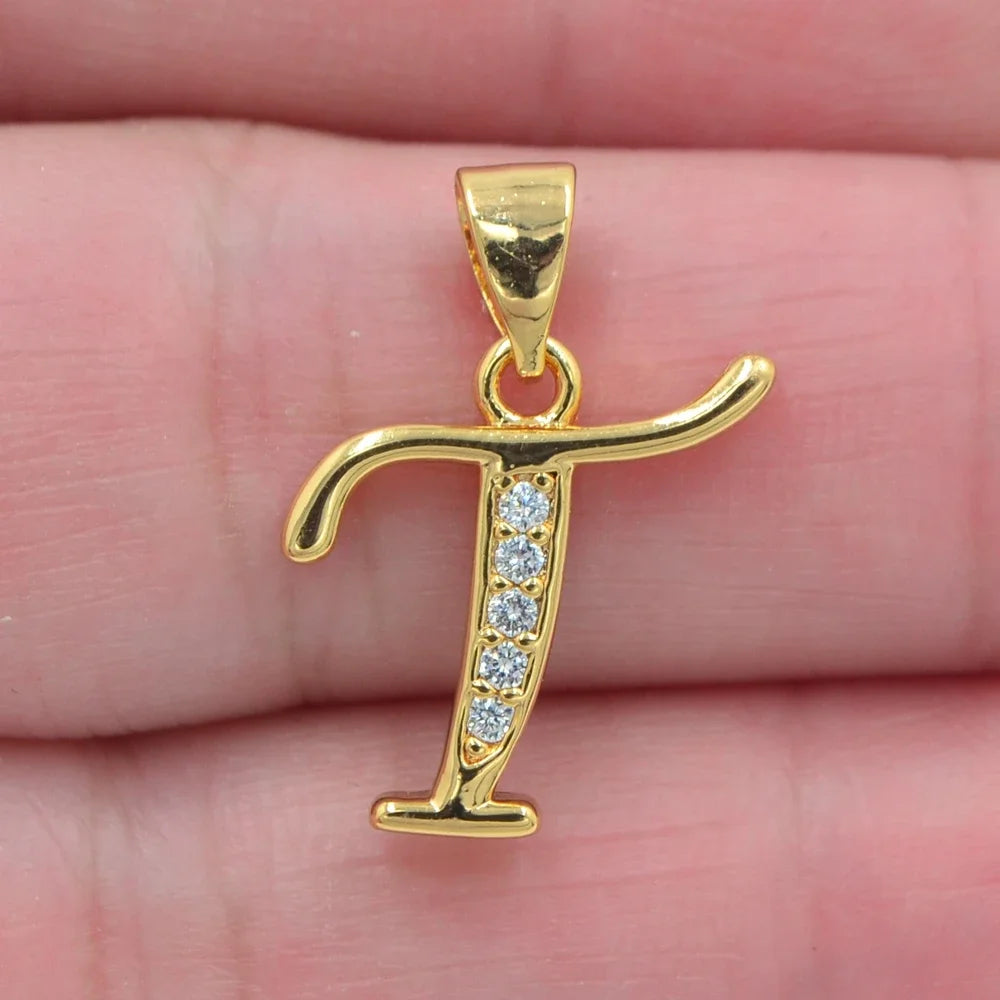 Gold CZ Alphabet Letter Pendant Necklace