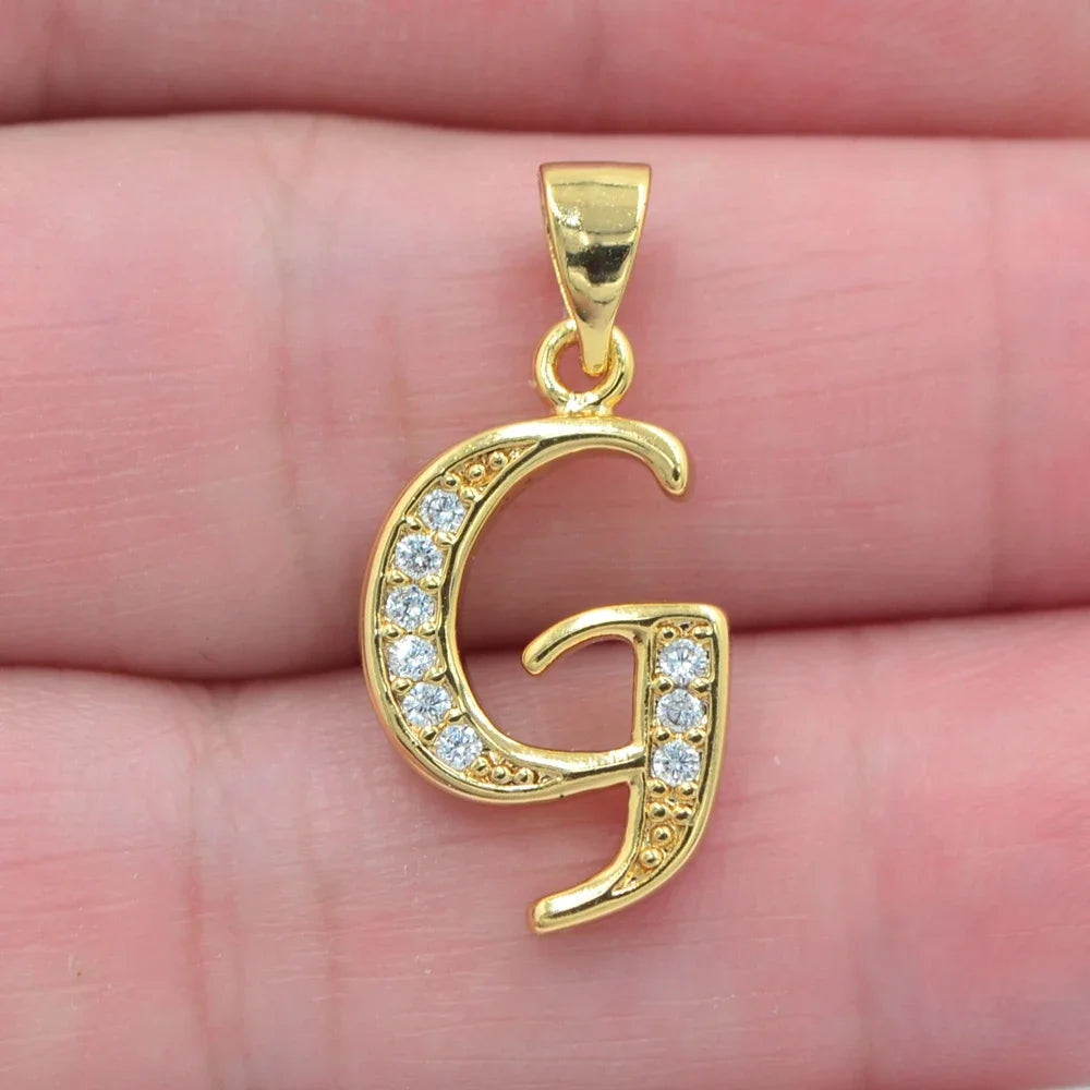 Gold CZ Alphabet Letter Pendant Necklace