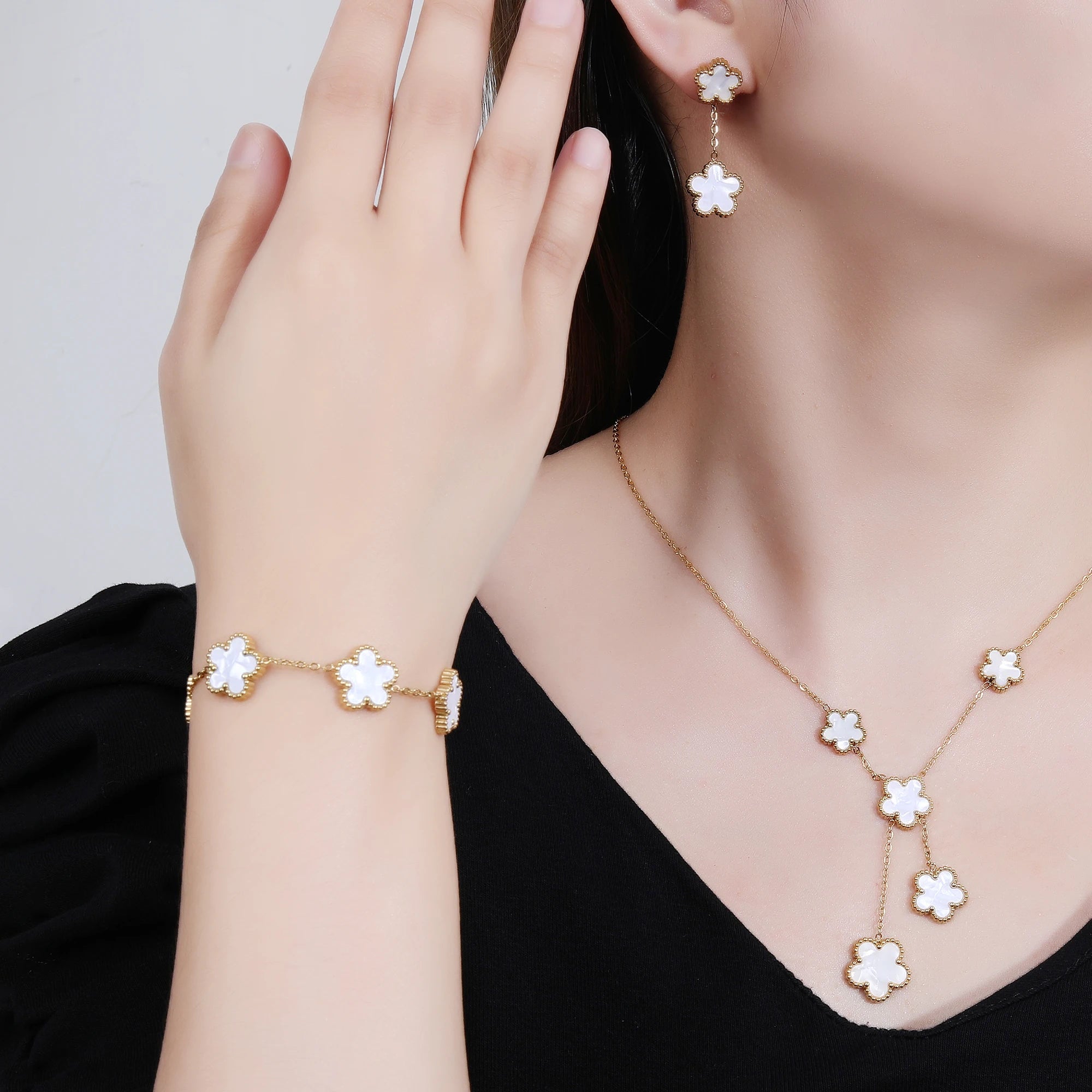 Leaf Flower Jewelry Set Bracelet Necklace Earrings | For Women