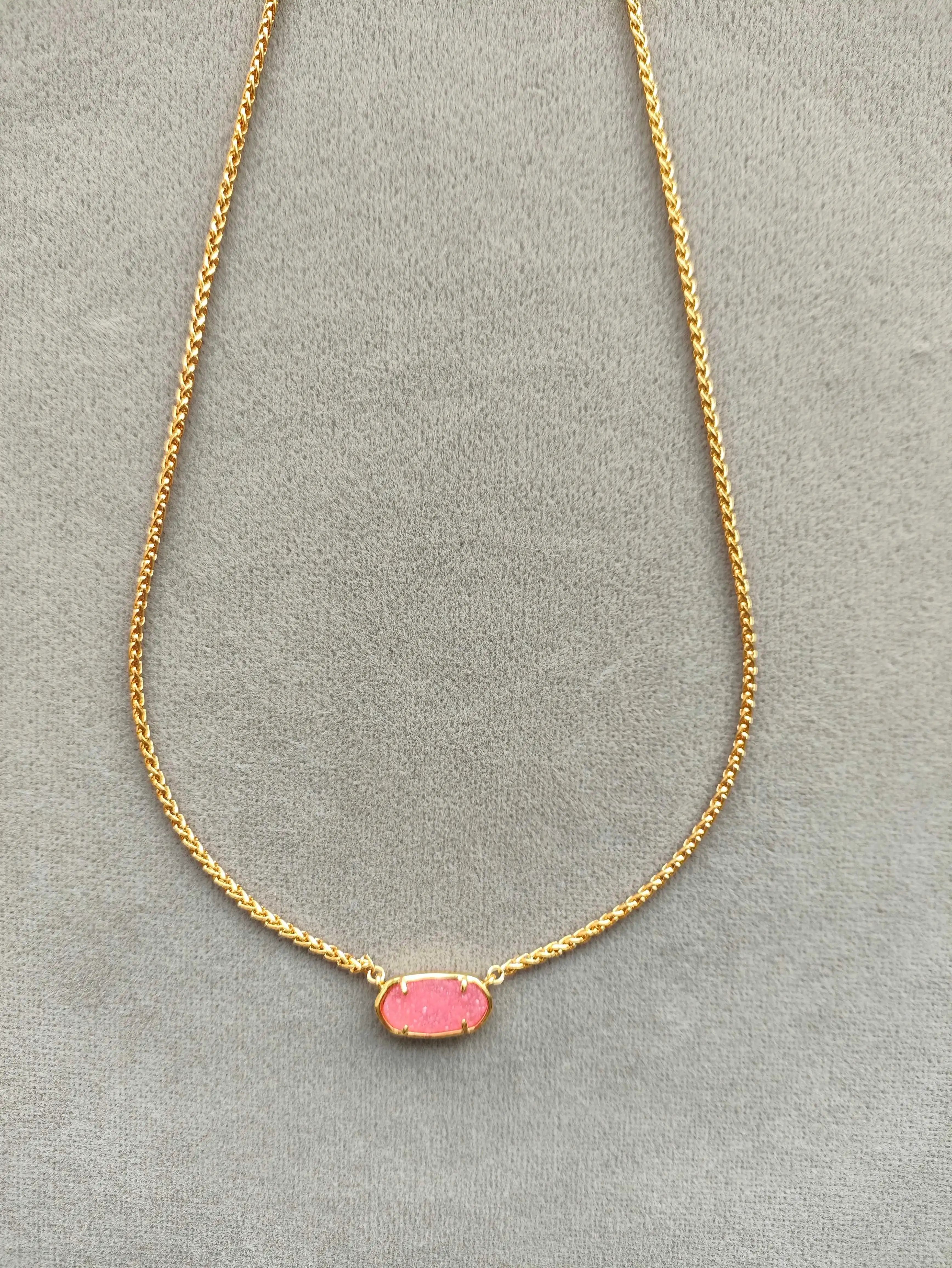 Kendra Scott Double Chain Elisa Pink Drusy Crystal Butterfly Pendant Necklace