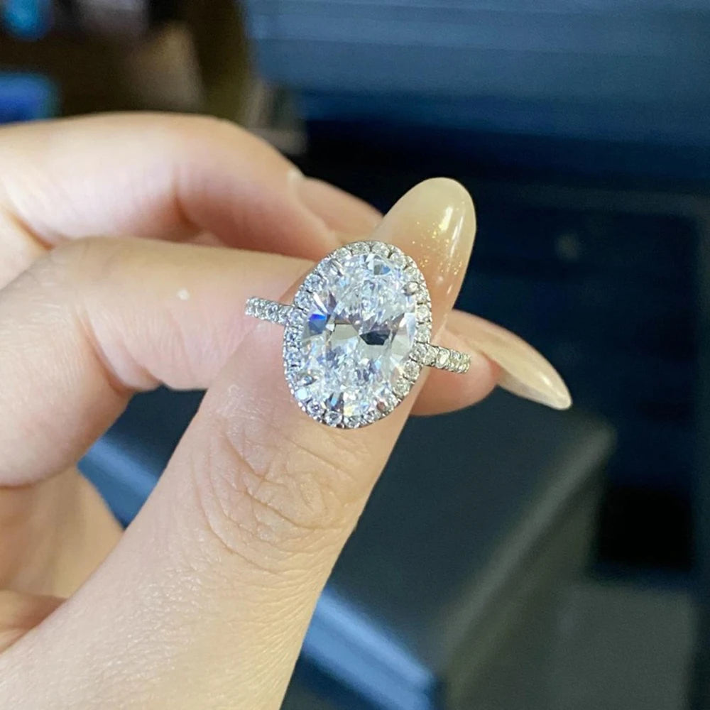 3CT & 5CT Oval Halo D Color VVS1 Engagement Ring for Women