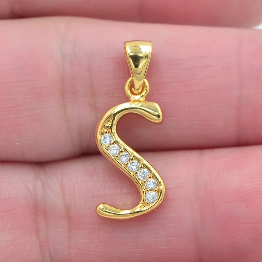 Gold CZ Alphabet Letter Pendant Necklace