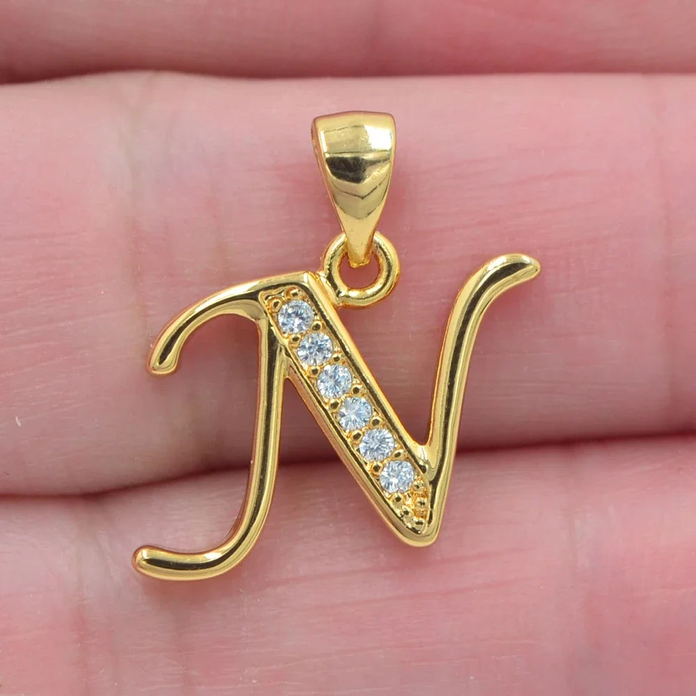 Gold CZ Alphabet Letter Pendant Necklace