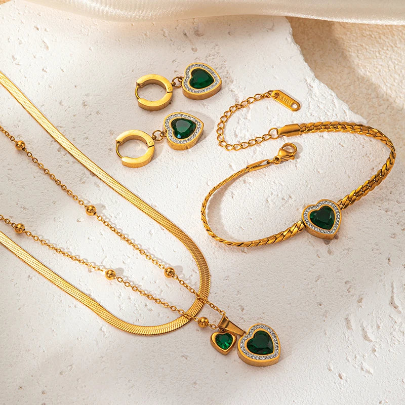 Green Heart Jewelry Set