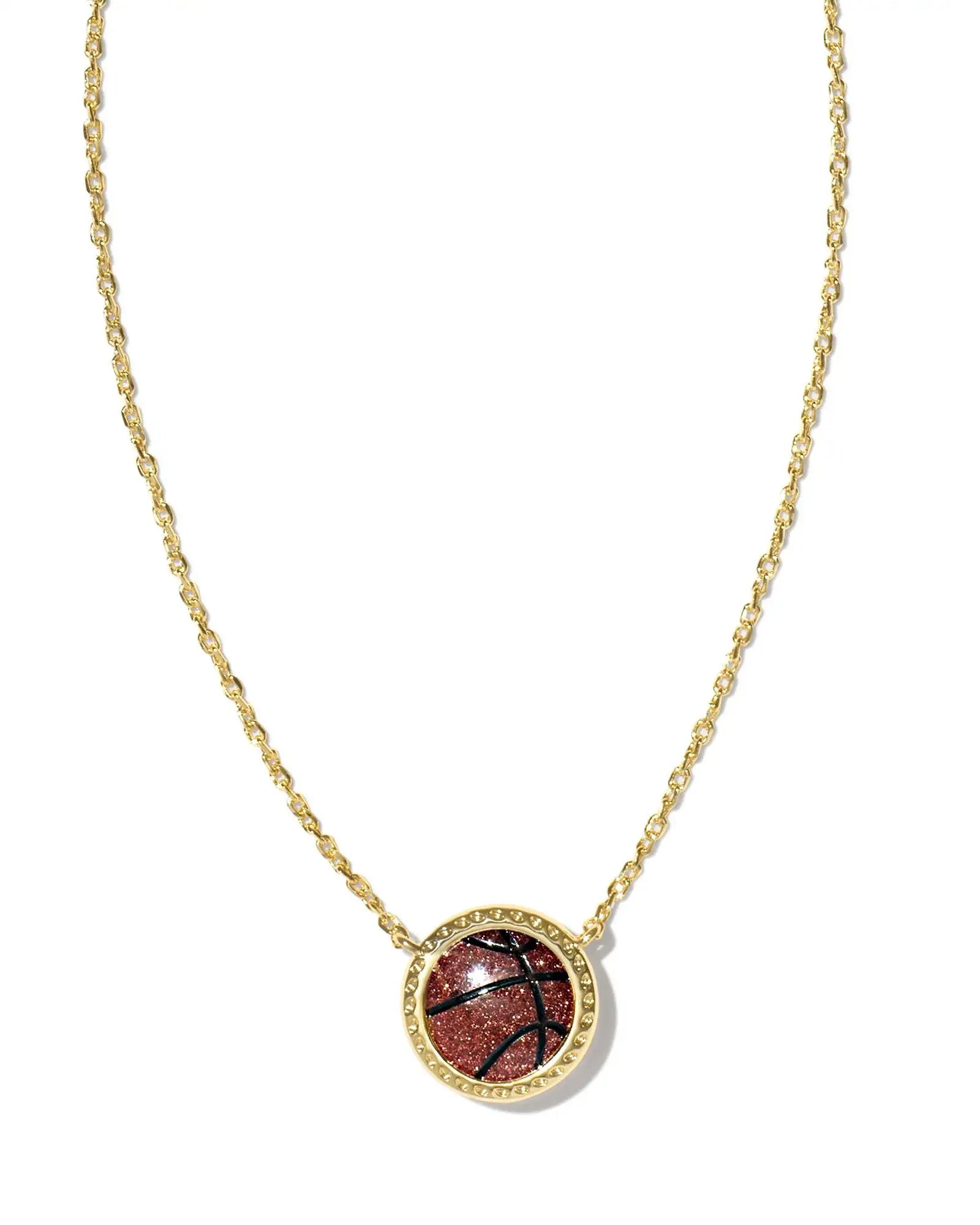 Kendra Scott Orange Goldstone Basketball Pendant Necklace