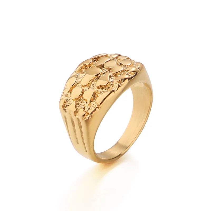 Men’s Nugget Ring – 18K Gold-Plated Stainless Steel Hip-Hop