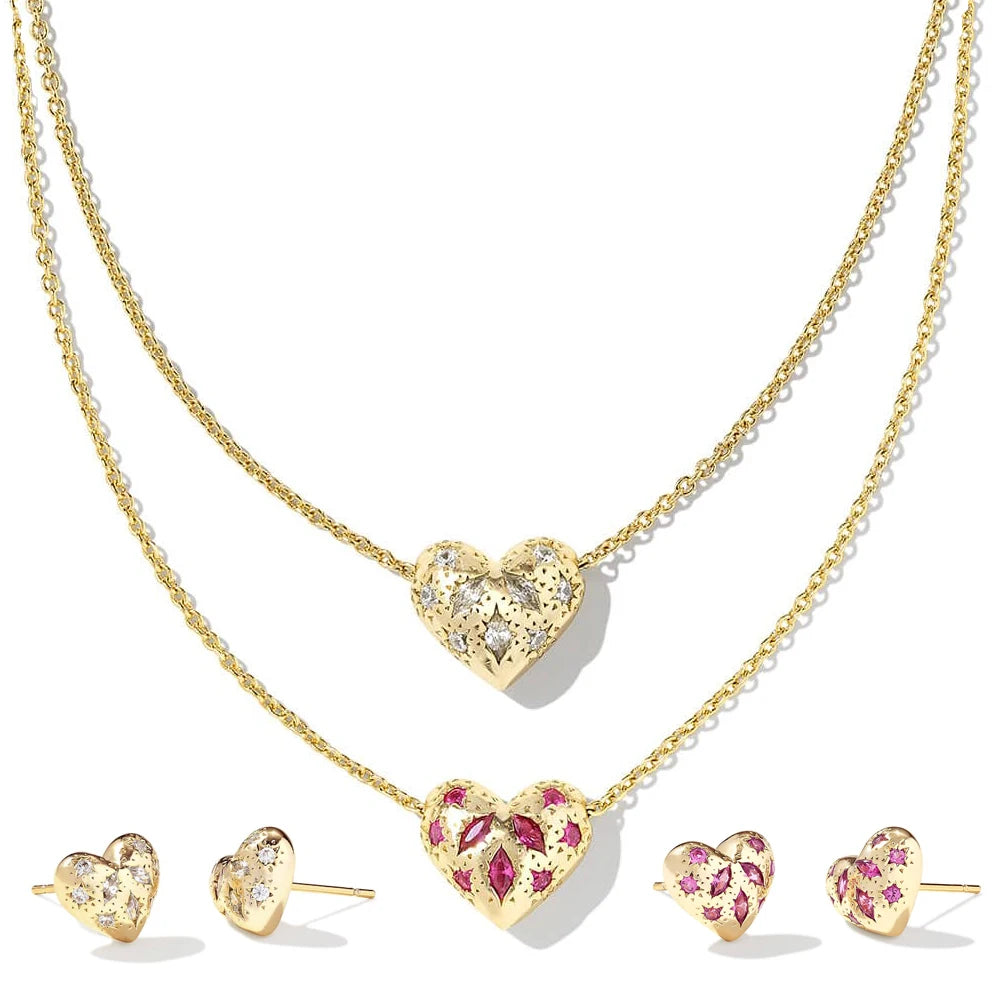 Kendra Scott Holland Gold Heart Short Pendant Necklace Pink Crystal