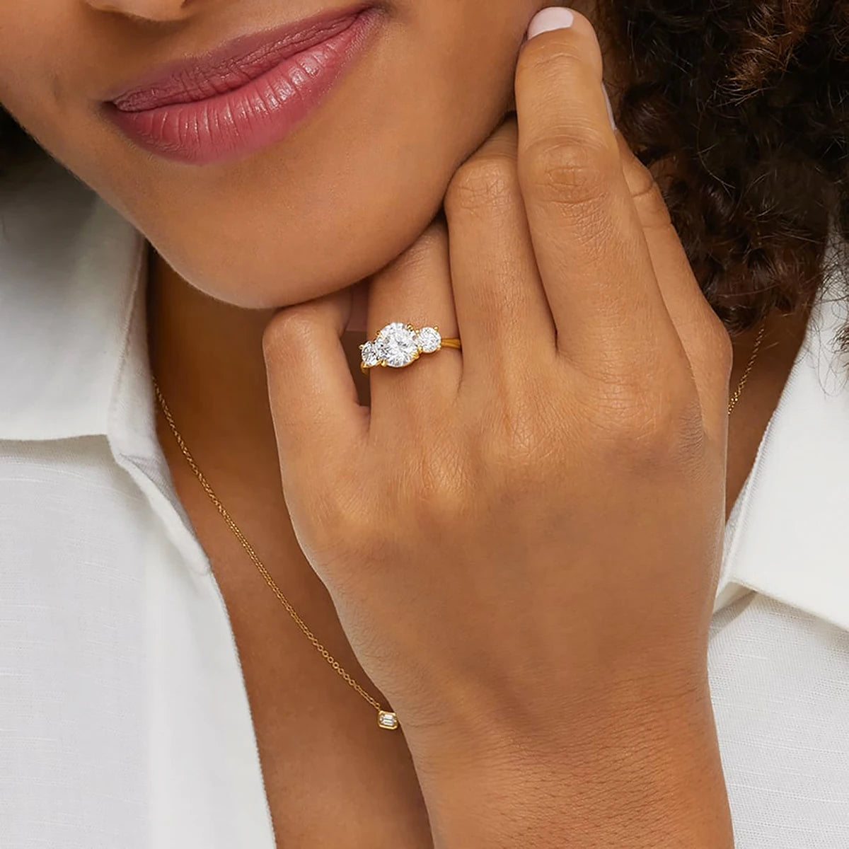 3CT T.W. Diamond Round Engagement Ring - 14K Gold Hollow Wedding Band for Women