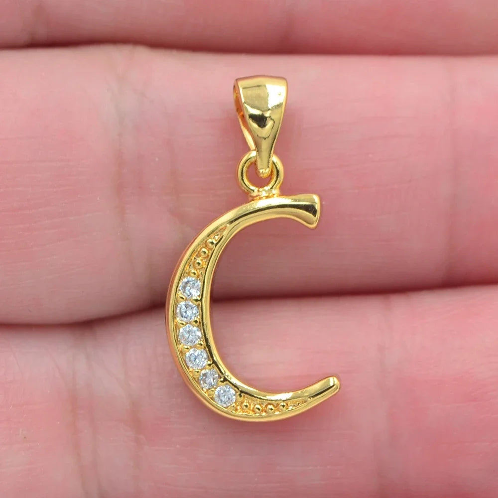 Gold CZ Alphabet Letter Pendant Necklace