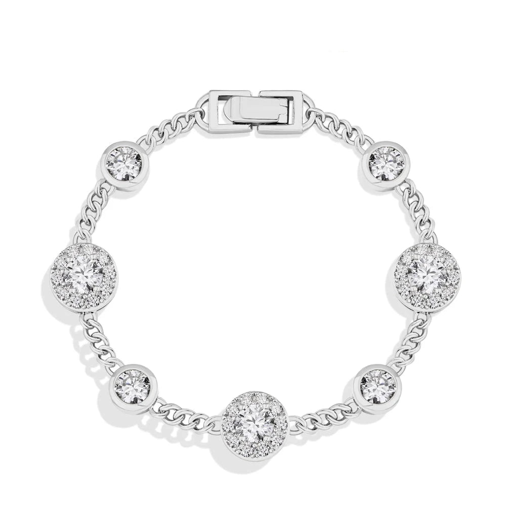 "Luxury Round Halo D Color VVS1 Diamond Bracelet for Women - S925 Sterling Silver Yellow Gold Plated.