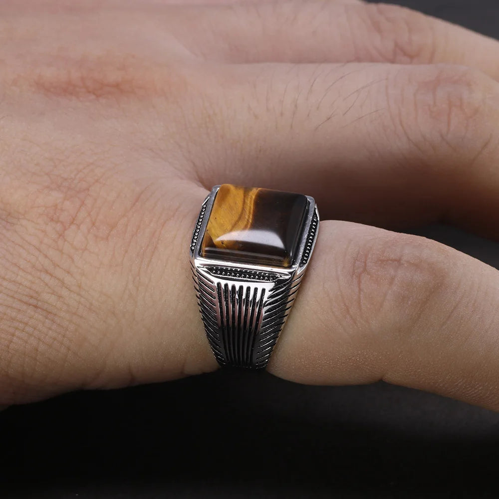 Men's Silver Tiger Eye Ring