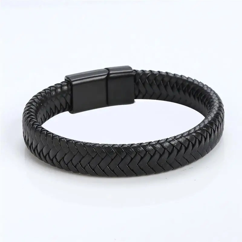 Men's Black Leather Bracelet