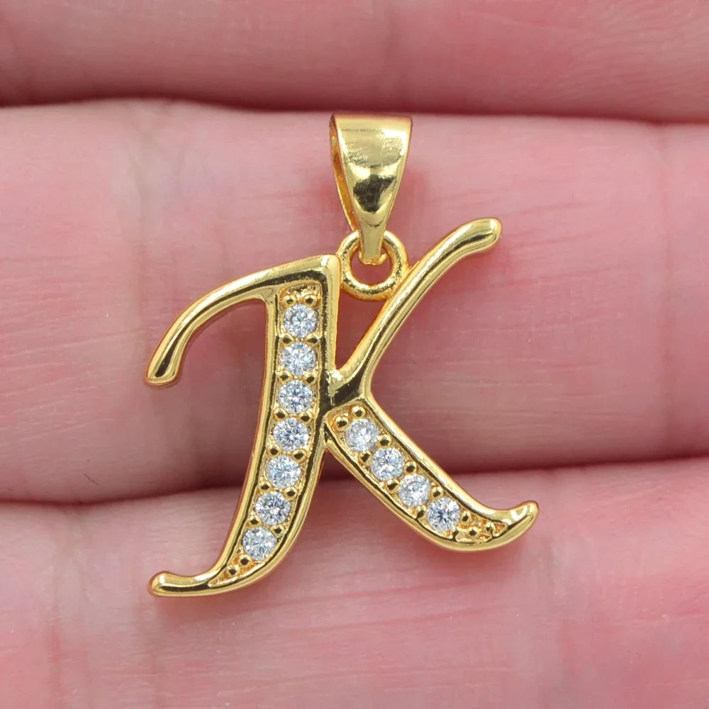 Gold CZ Alphabet Letter Pendant Necklace