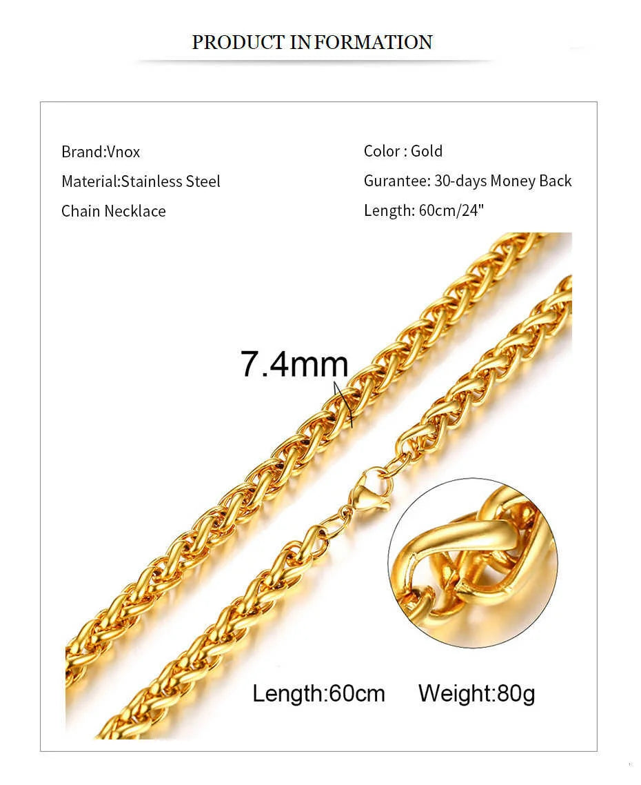 Luxury Gold Plated Wheat Chain Necklace for Men & Women