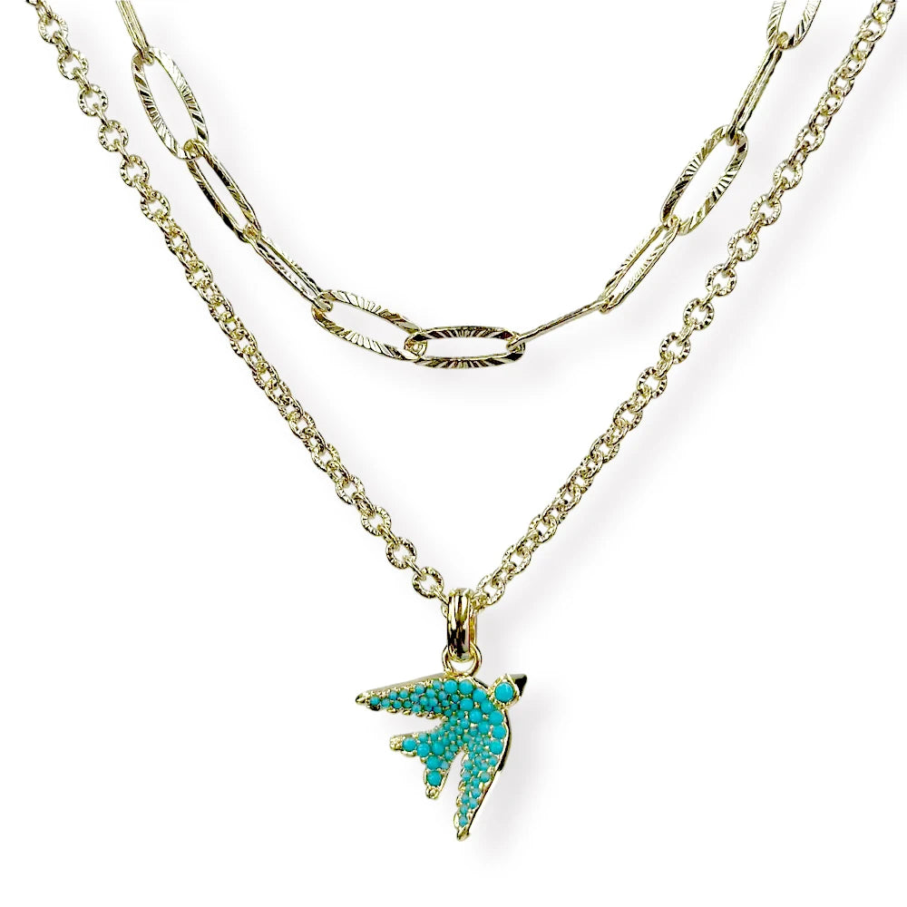Blue Melody Bird Double Layer Necklace Kendra Scott