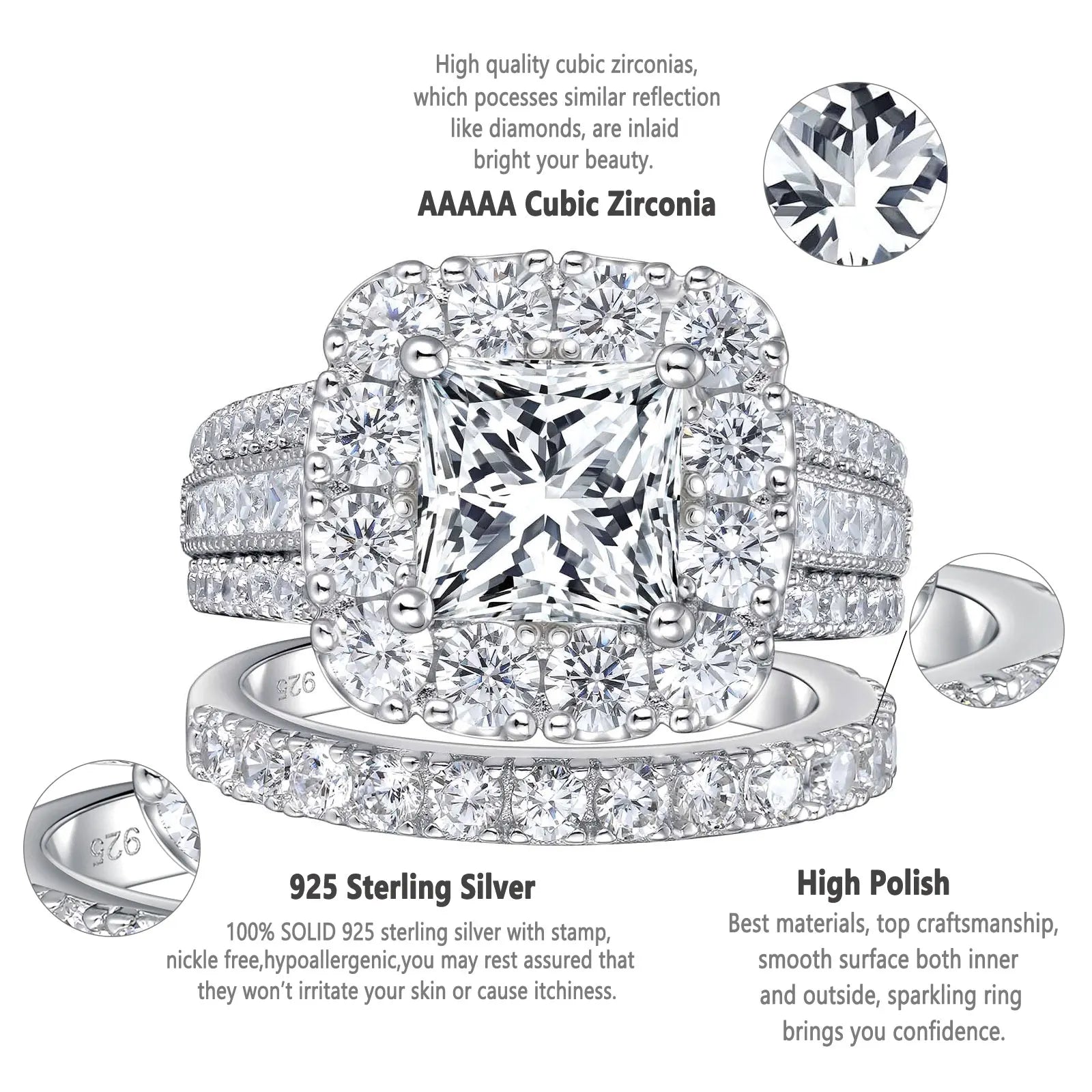 Halo Princess-cut 2-piece Wedding Ring Set