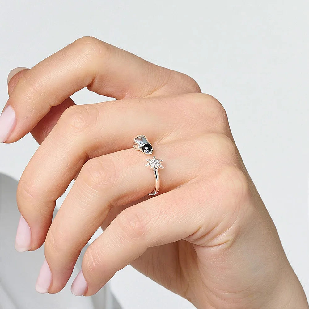 Snowflake Penguin Silver Ring