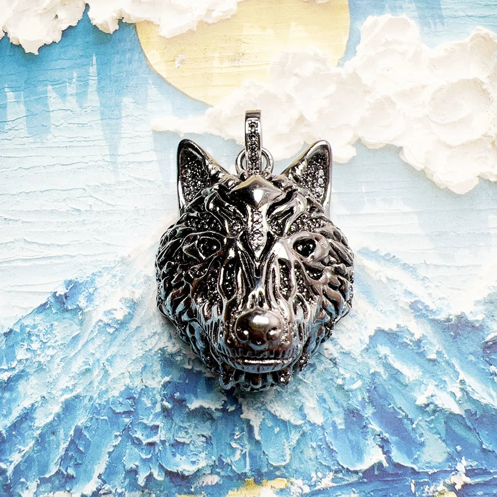 Wolf Pendant Silver Zircon Punk Jewelry