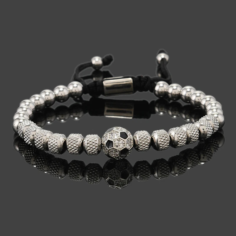 Luxury Soccer Bead Bracelet for Men – Stainless Steel & 18K Gold-Plated Charms