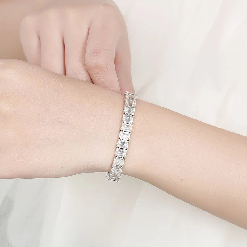 Emerald Cut Full Moissanite Tennis Bracelets