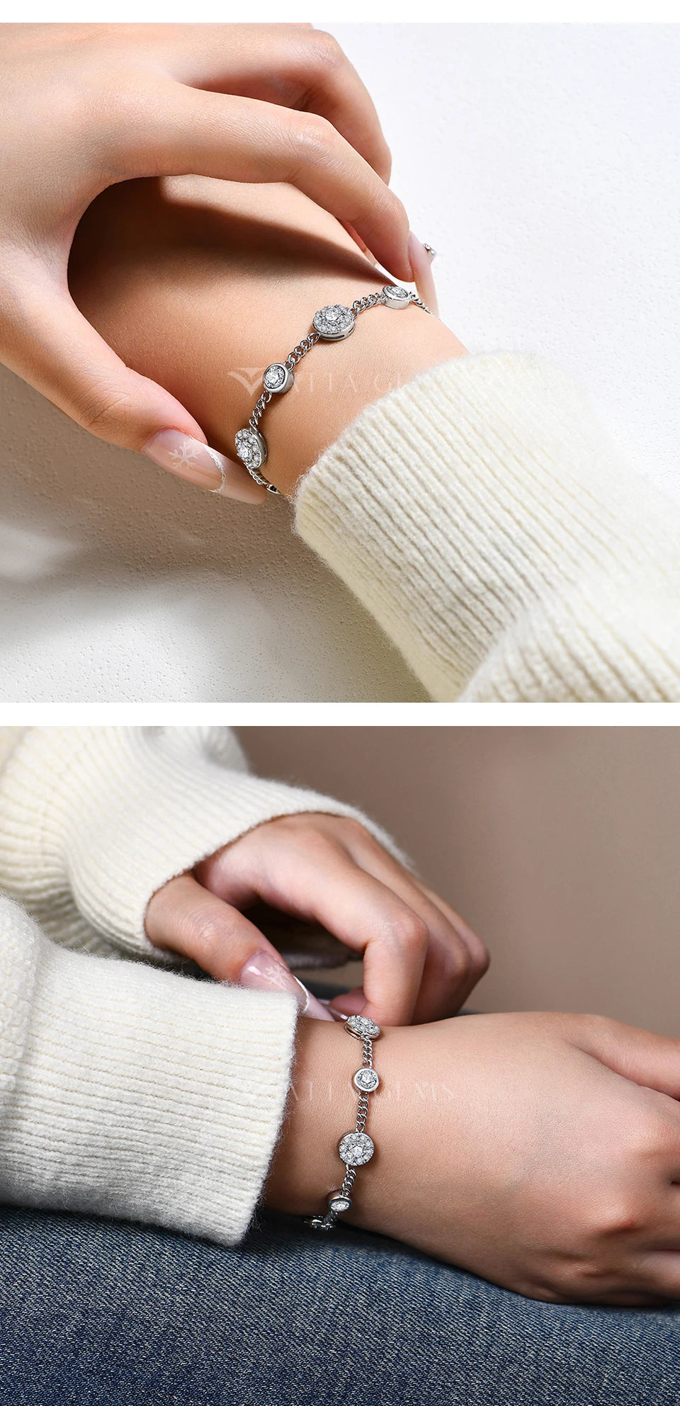 "Luxury Round Halo D Color VVS1 Diamond Bracelet for Women - S925 Sterling Silver Yellow Gold Plated.