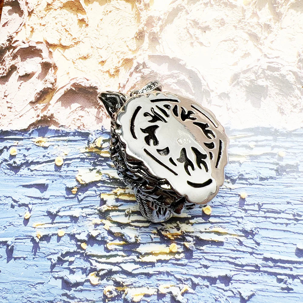 Wolf Pendant Silver Zircon Punk Jewelry