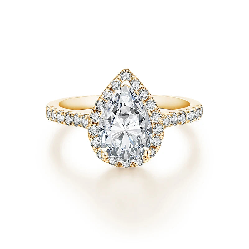 Pear Cut 2.0CT D Color VVS1 Moissanite Engagement Ring for Women.