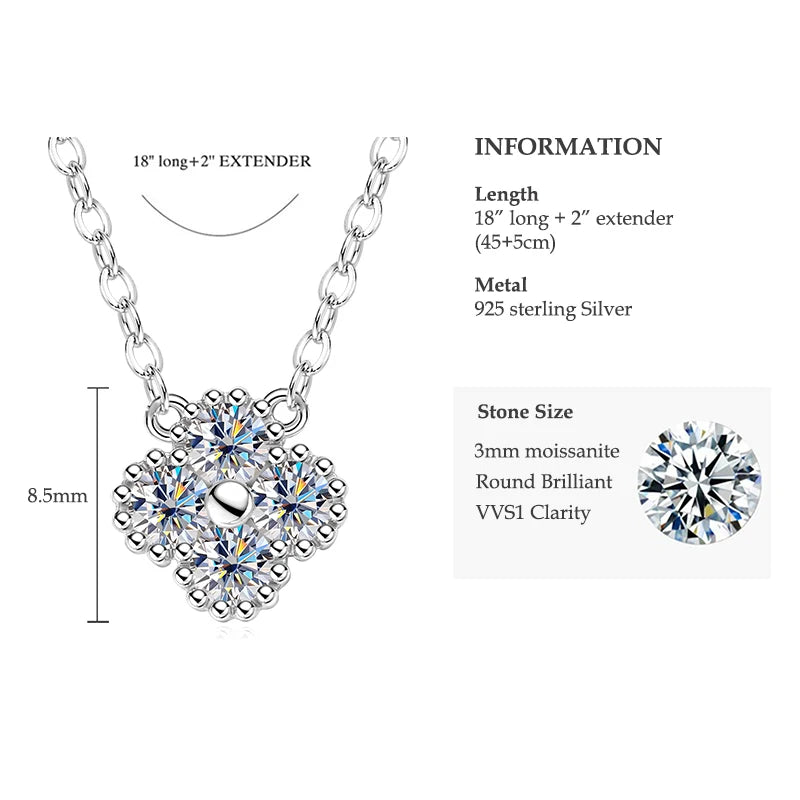 Luxurial Jewelry Four Clover Moissanite Pendant Necklace for Women – Sterling Silver 925 0.40CT Clear White Moissanite,