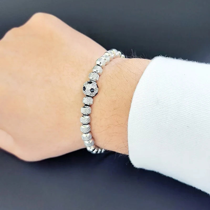 Luxury Soccer Bead Bracelet for Men – Stainless Steel & 18K Gold-Plated Charms