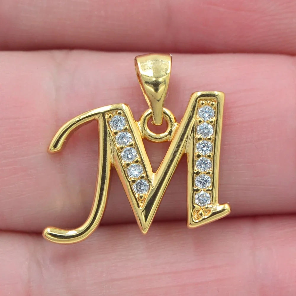 Gold CZ Alphabet Letter Pendant Necklace