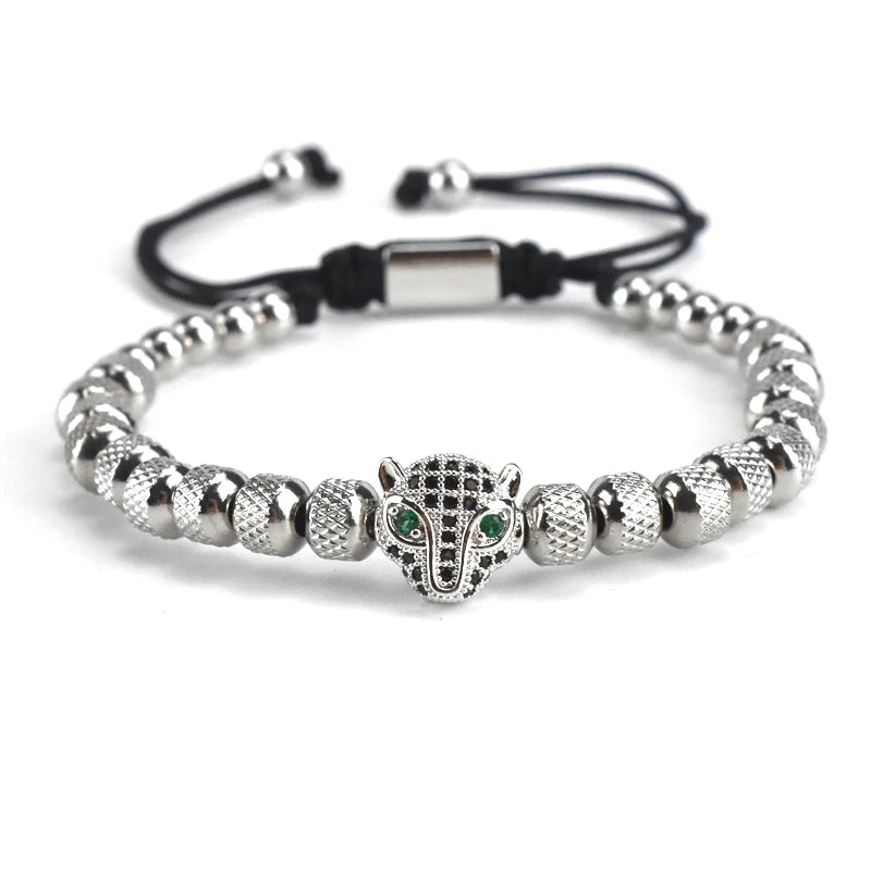Luxury Leopard Head Bracelet set for Men – 18K Gold Electroplated, Adjustable.