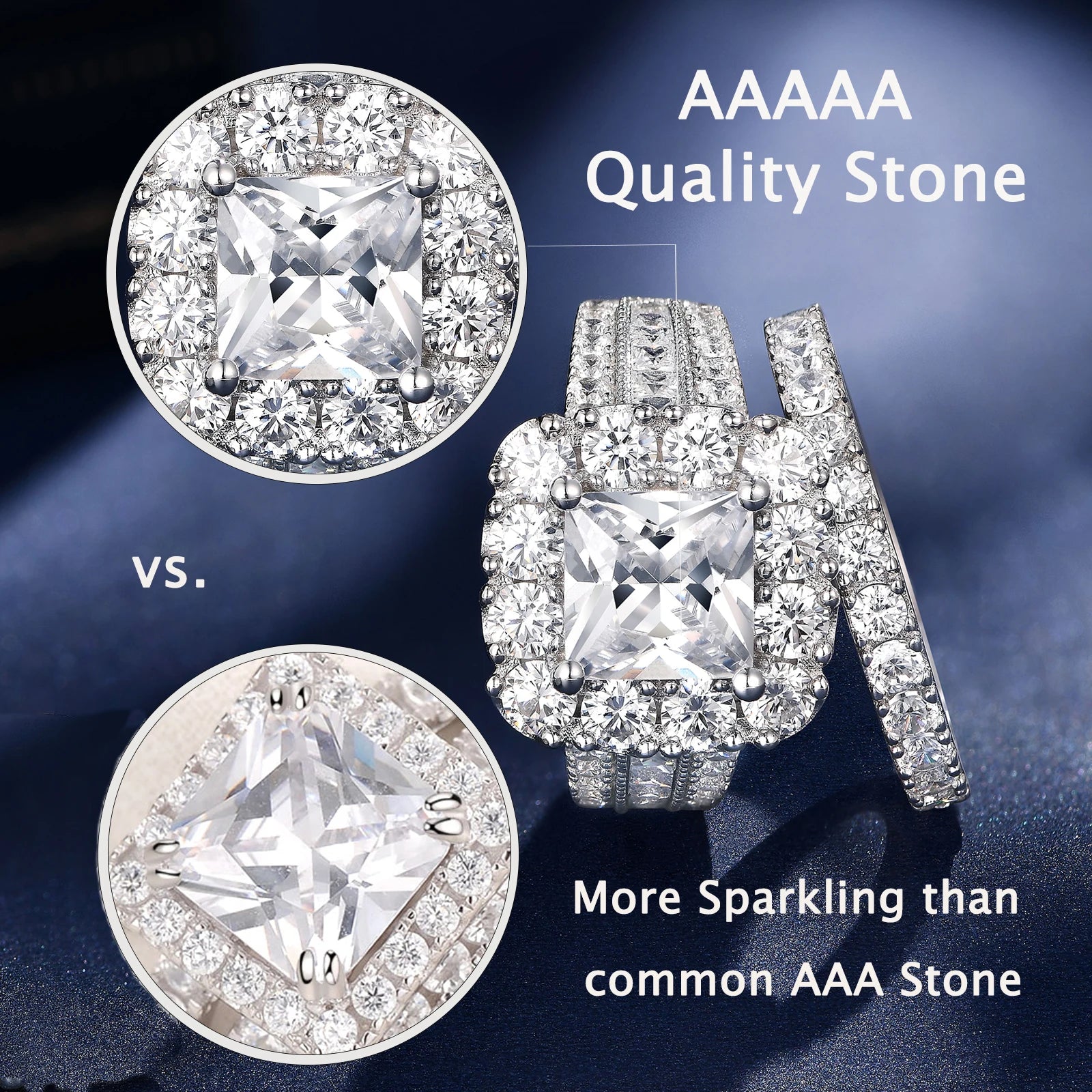 Halo Princess-cut 2-piece Wedding Ring Set