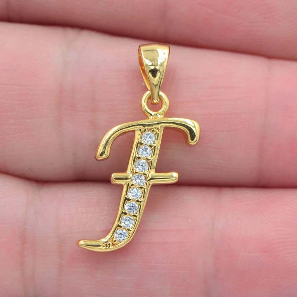 Gold CZ Alphabet Letter Pendant Necklace