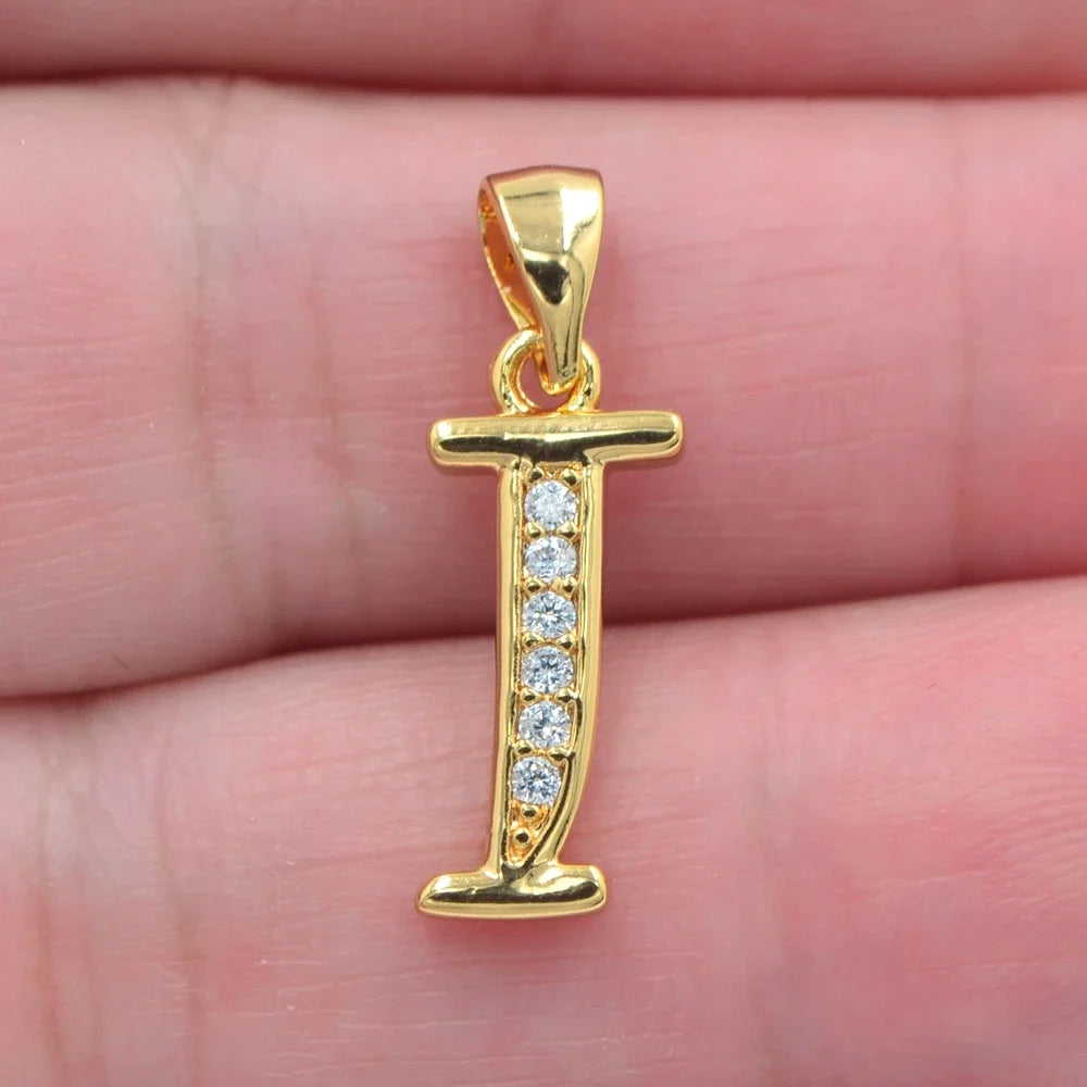 Gold CZ Alphabet Letter Pendant Necklace