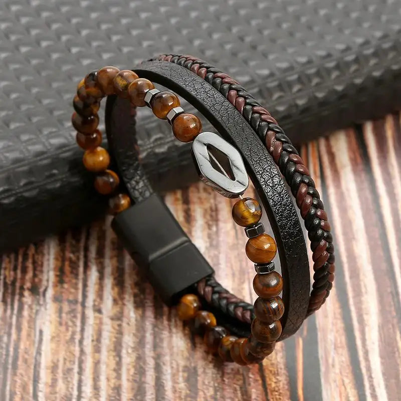 Tiger Eye Leather Bracelet