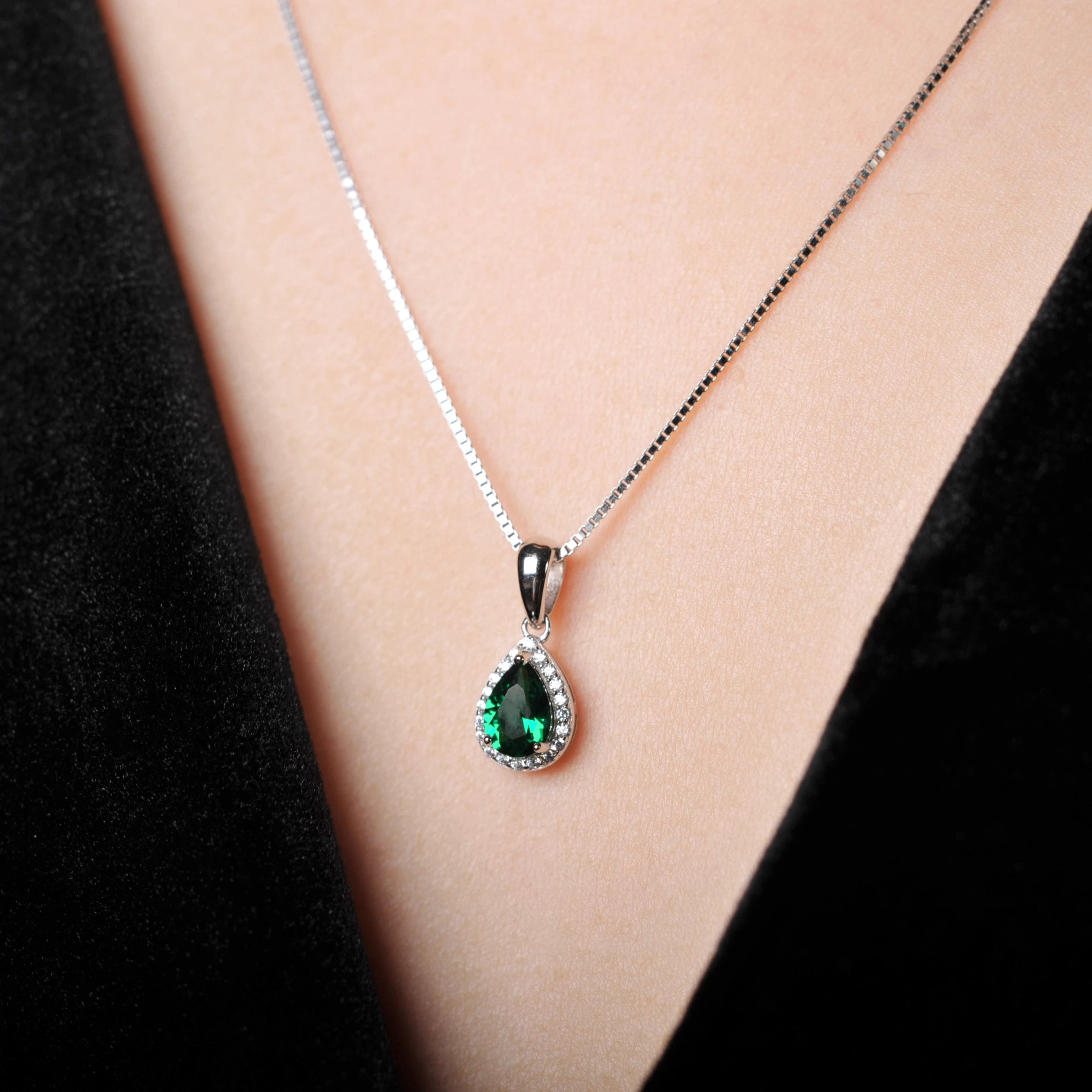 Pear Cut Nano Emerald Pendant Necklace