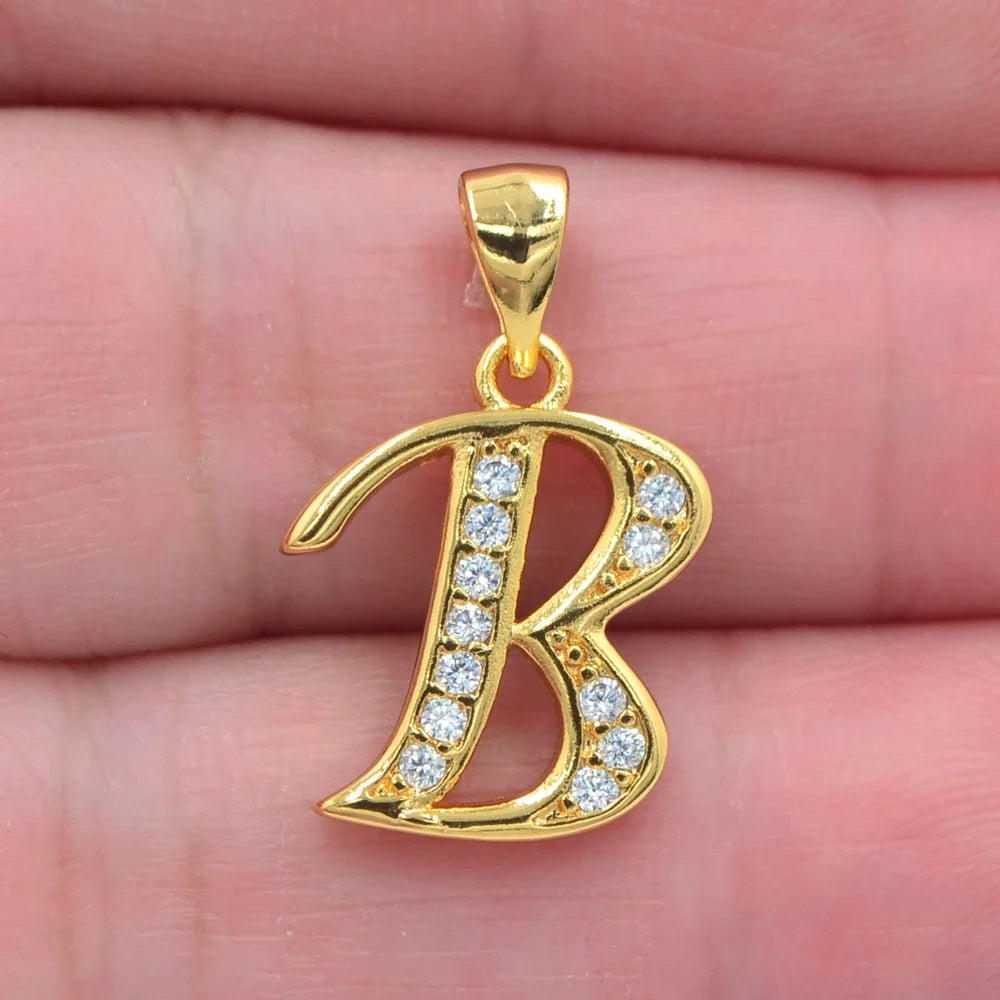 Gold CZ Alphabet Letter Pendant Necklace
