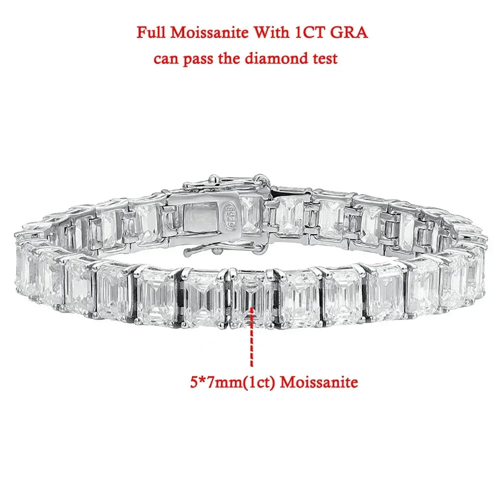 Emerald Cut Full Moissanite Tennis Bracelets