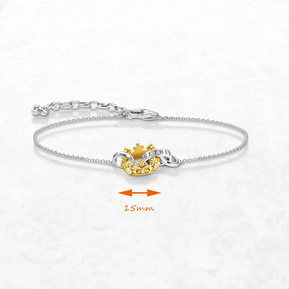 925 Sterling Silver Golden Crown Bracelet | Vintage Queen-Inspired Jewelry for Women