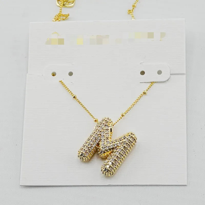 Gold Initial Letter Necklace – 26 Zircon Alphabet Pendants