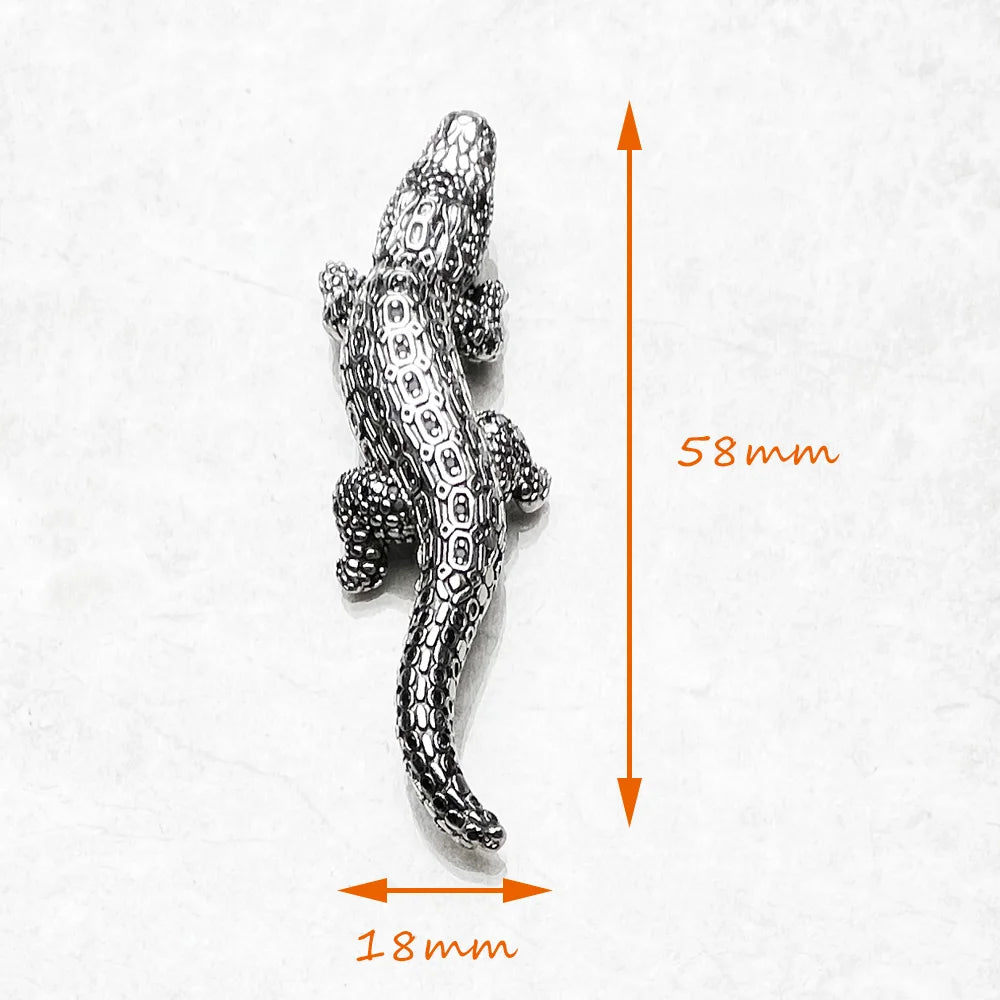 Crocodile Pendant Silver Black Stones