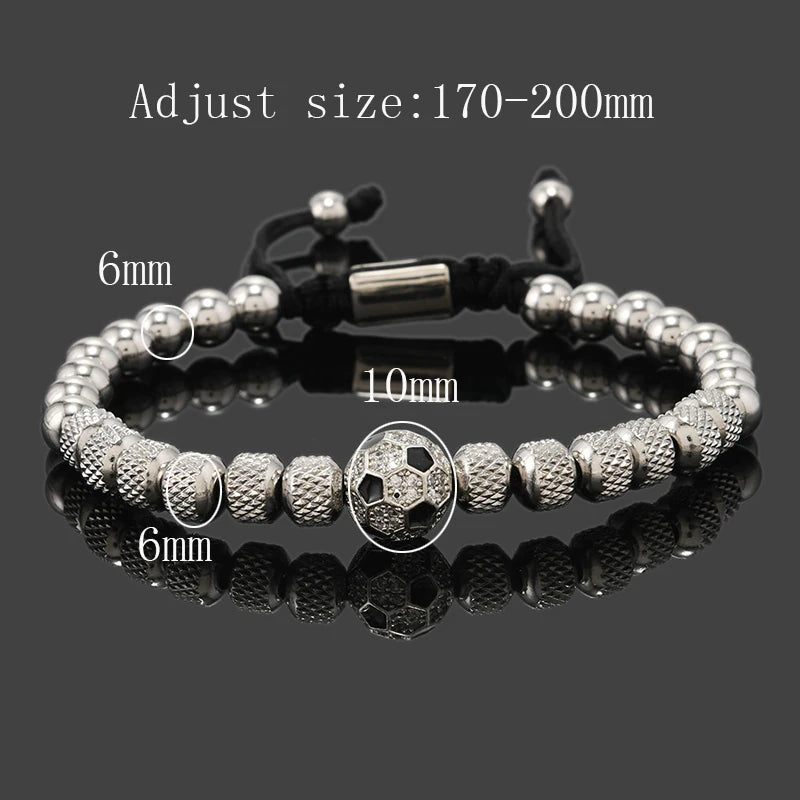 Luxury Soccer Bead Bracelet for Men – Stainless Steel & 18K Gold-Plated Charms
