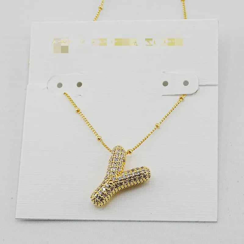 Gold Initial Letter Necklace – 26 Zircon Alphabet Pendants