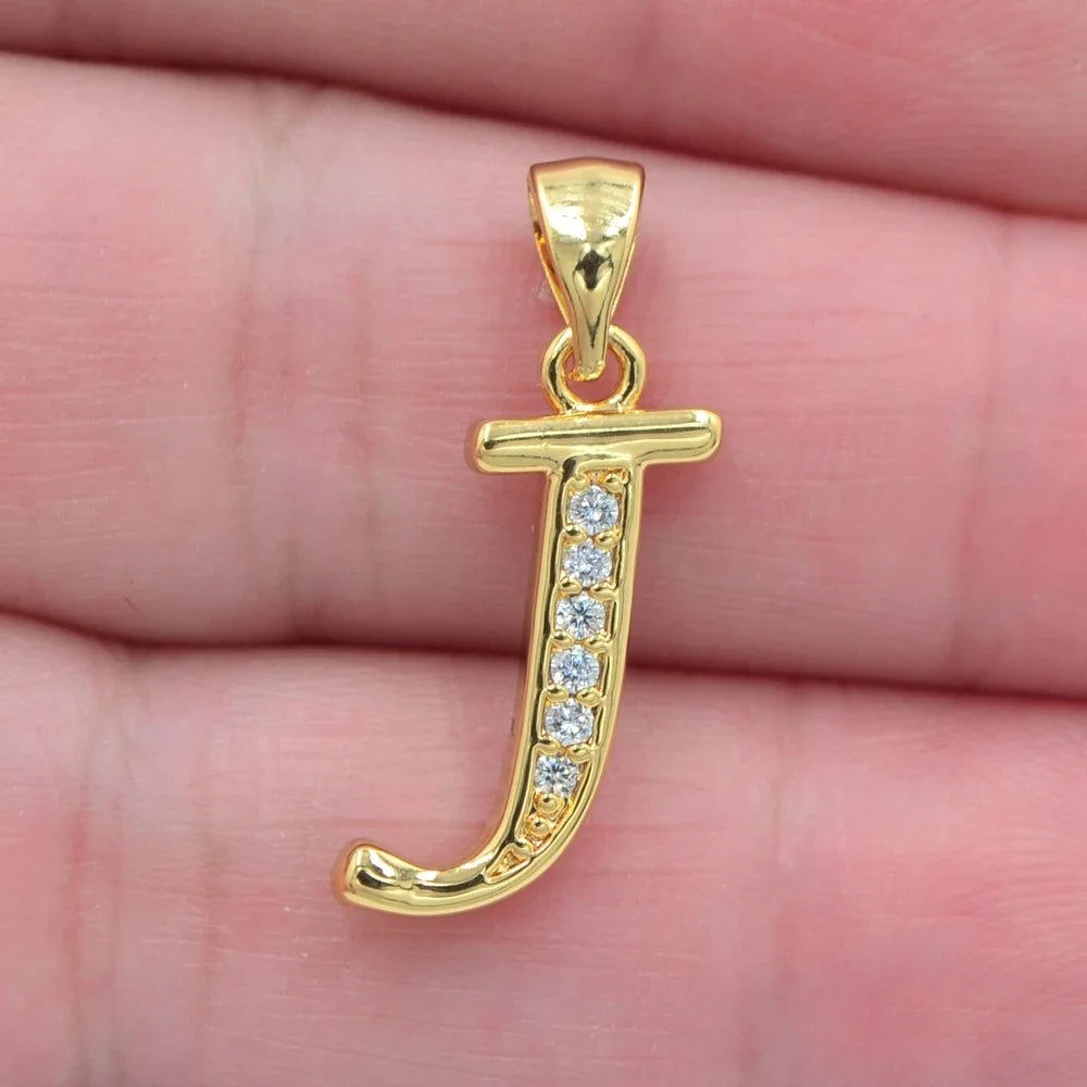 Gold CZ Alphabet Letter Pendant Necklace